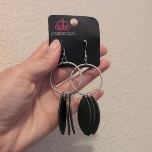 Paparazzi Dark Green and Silver Dangle Earrings